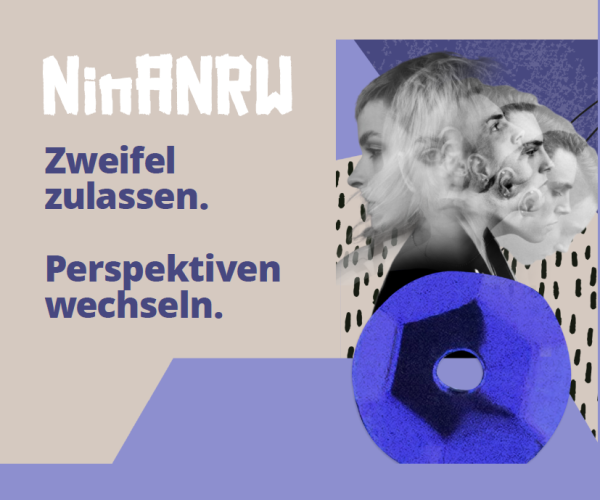 Ausschnitt des Flyertitels mit dem Slogan "NinA NRW. Zweifel zulassen. Perspektiven wechseln."